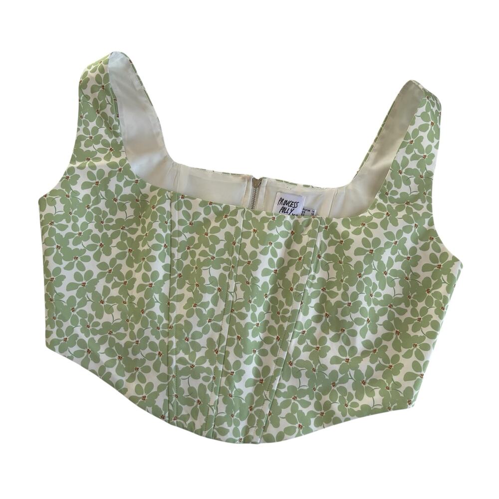 Princess Polly Kaeshia Rib Bustier Floral Green/White Crop Top Women’s Size 10